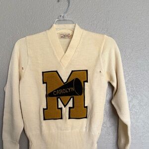 Vintage 1950s White Wool Varsity Cheer Sweater –Chenille letter